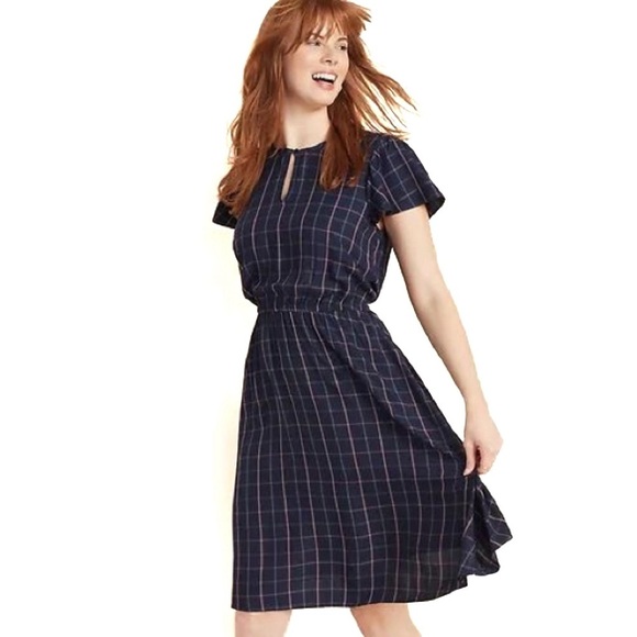 Old Navy Blue Plaid Waist-Defined Flutter-Sleeve Dress Women’s Size Large EUC - Picture 1 of 15